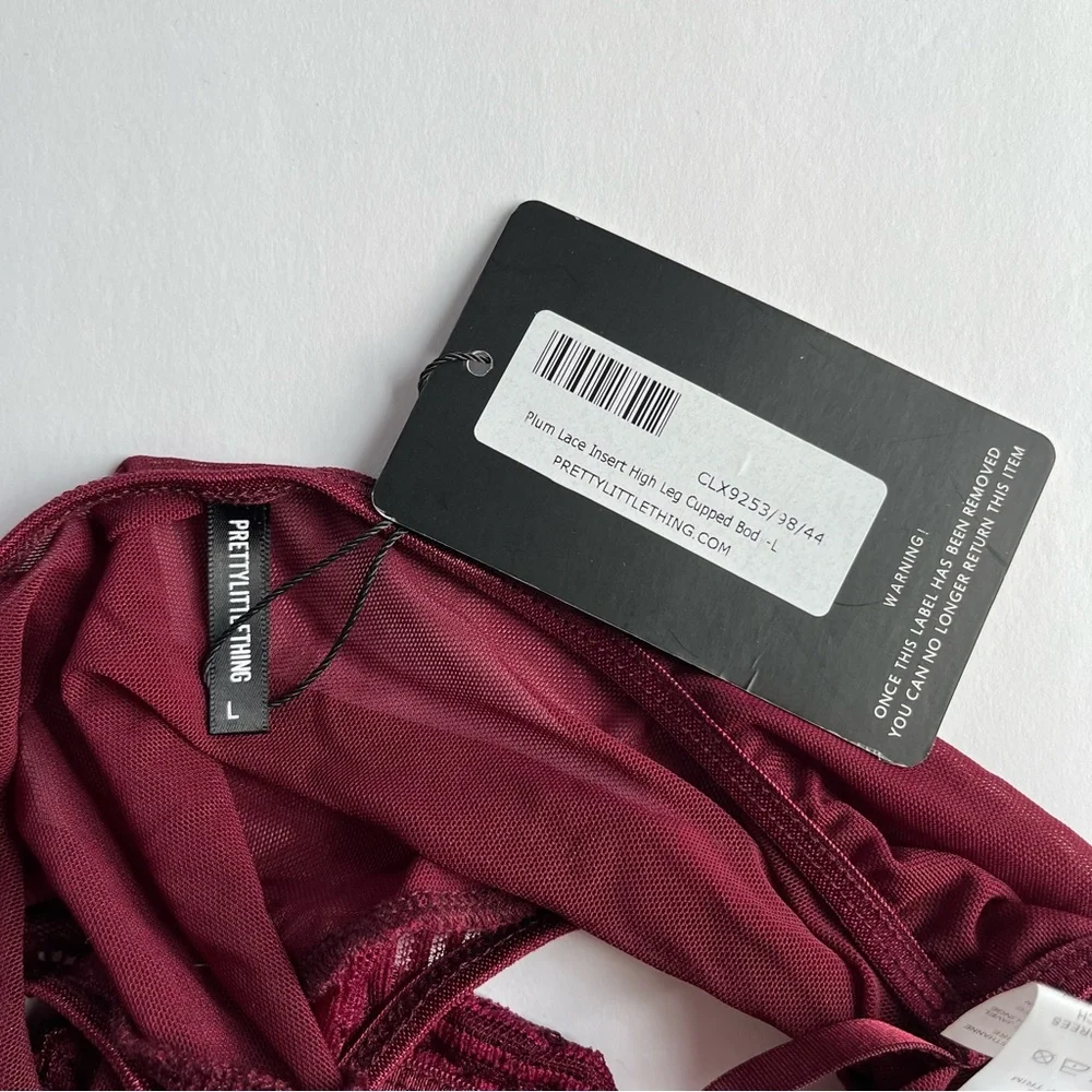 NWT PrettyLittleThing Plum Lace Insert High Leg Cup Bodysuit - Picture 14 of 15